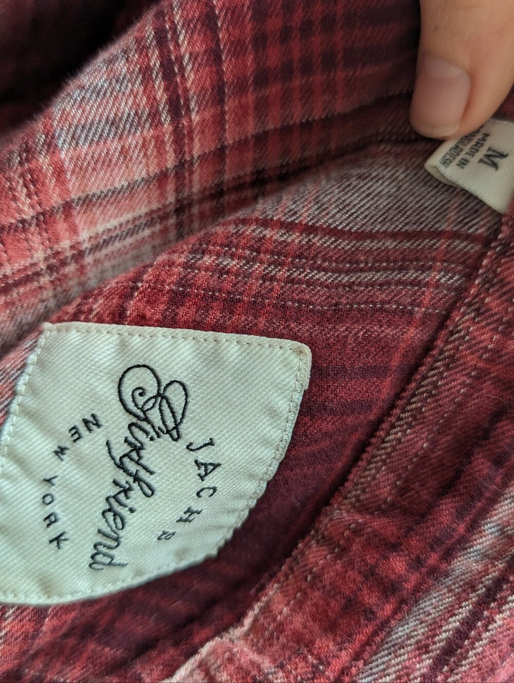Jack's Girlfriend Medium Rayon Blend Burgundy Red Plaid Shacket Button Down Tuni - Picture 6 of 6